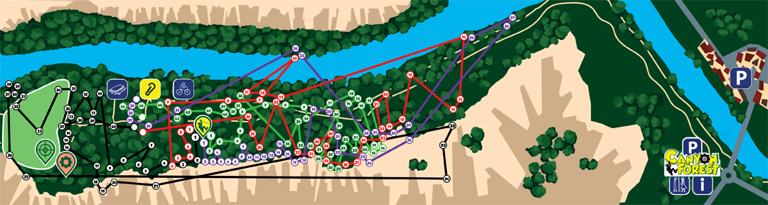Plan des parcours du parc Aventures
